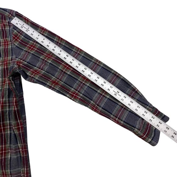 LL Bean Flannel Shirt Men M Gray Maroon Plaid Slightly Fitted Cotton Button Down - Picture 9 of 9